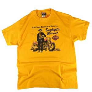 Harley-Davidson T-Shirt Mens Large Gold NEW Daylights Burnin Skeleton Cowboy Tee